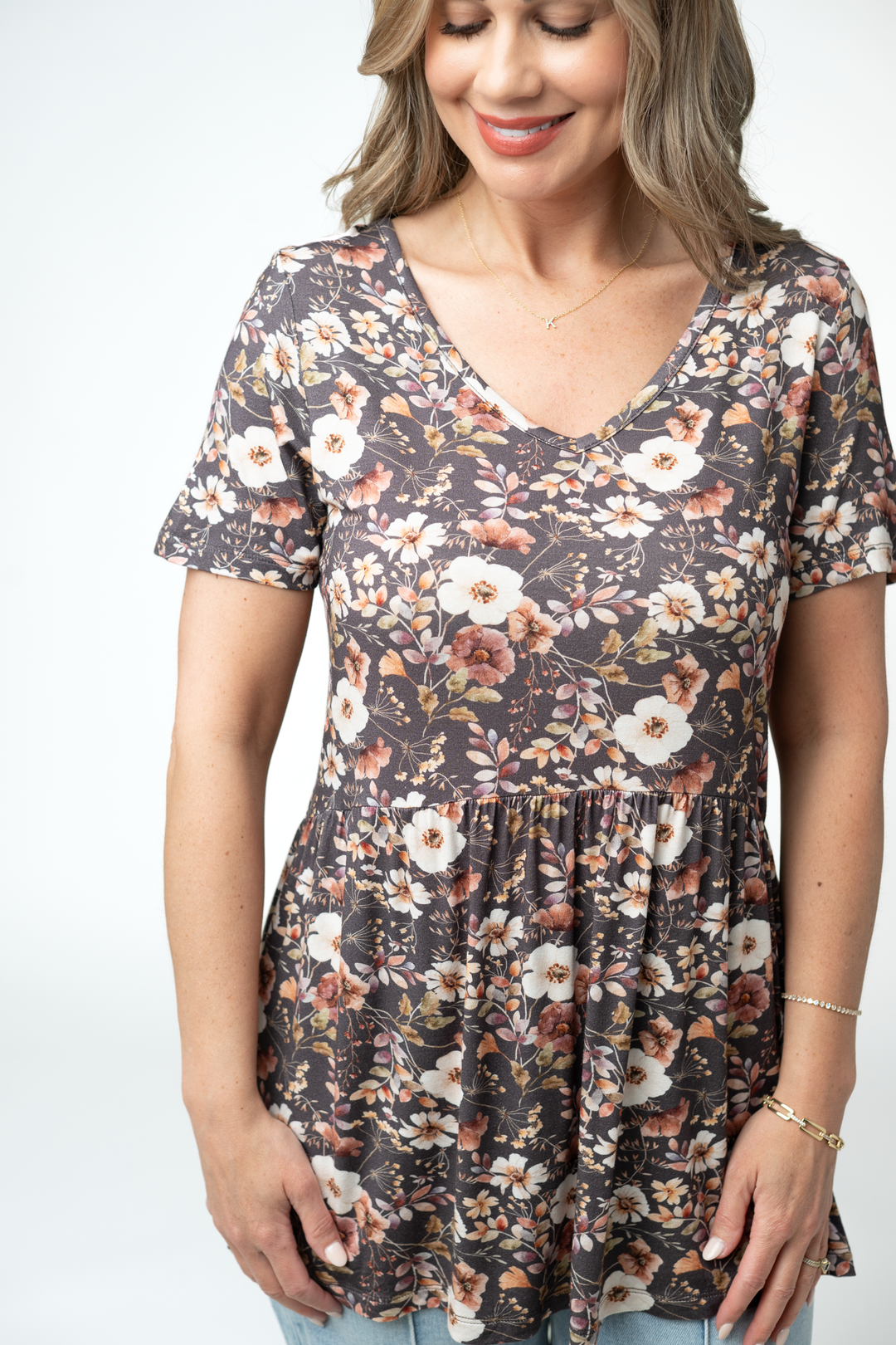 IN STOCK Sarah Ruffle Short Sleeve - Blushwood Floral