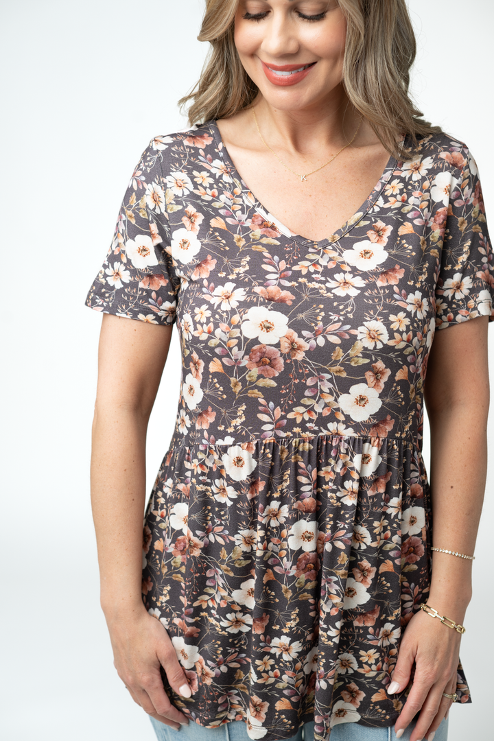 IN STOCK Sarah Ruffle Short Sleeve - Blushwood Floral