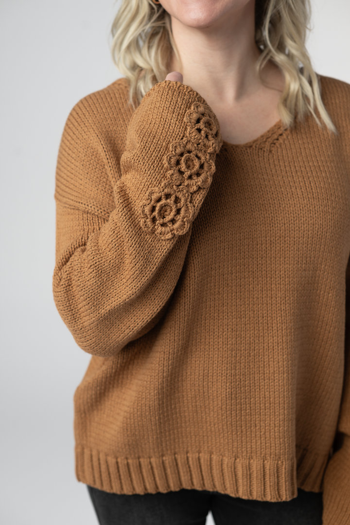 IN STOCK Crochet Sleeve Top - Camel