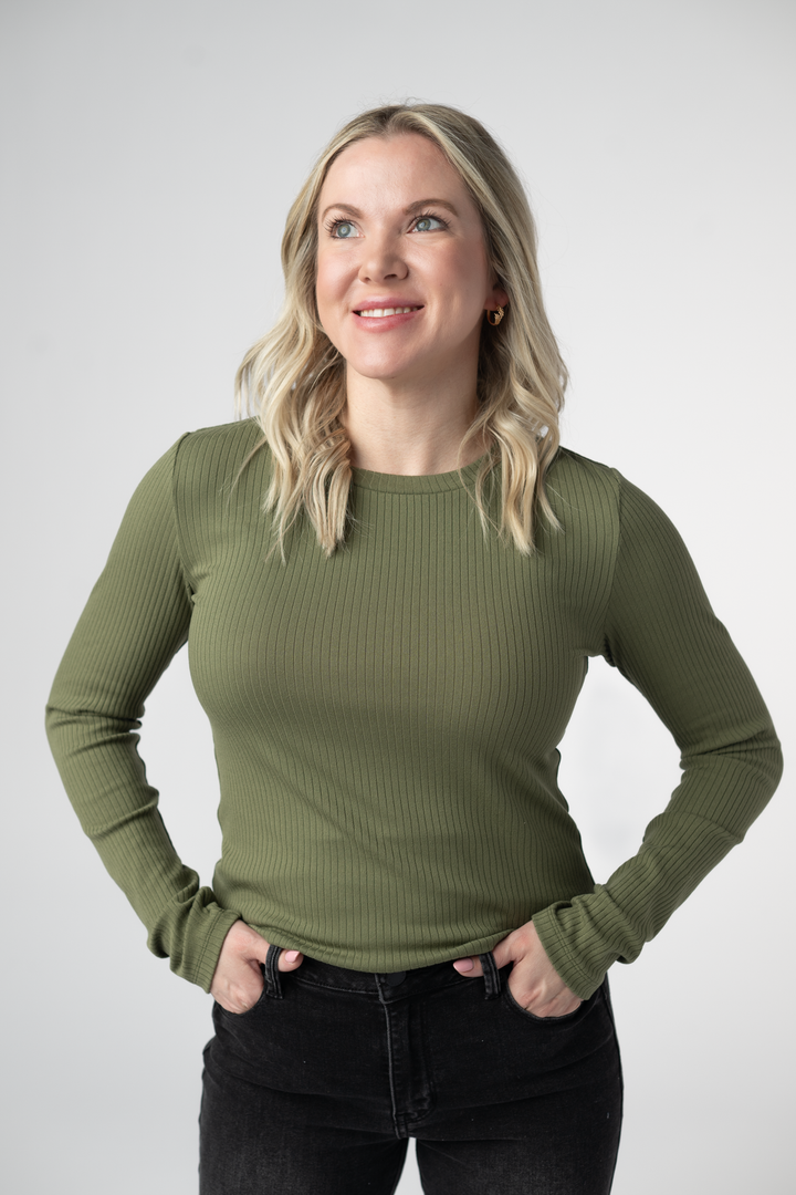 IN STOCK Reese Ribbed Long Sleeve Top - Olive