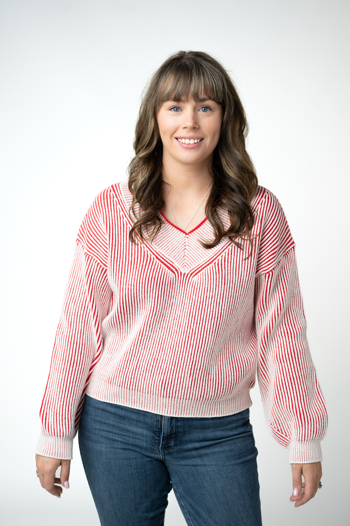 IN STOCK Candy Cane V-Neck Pullover