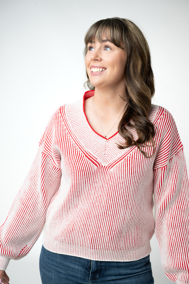 IN STOCK Candy Cane V-Neck Pullover