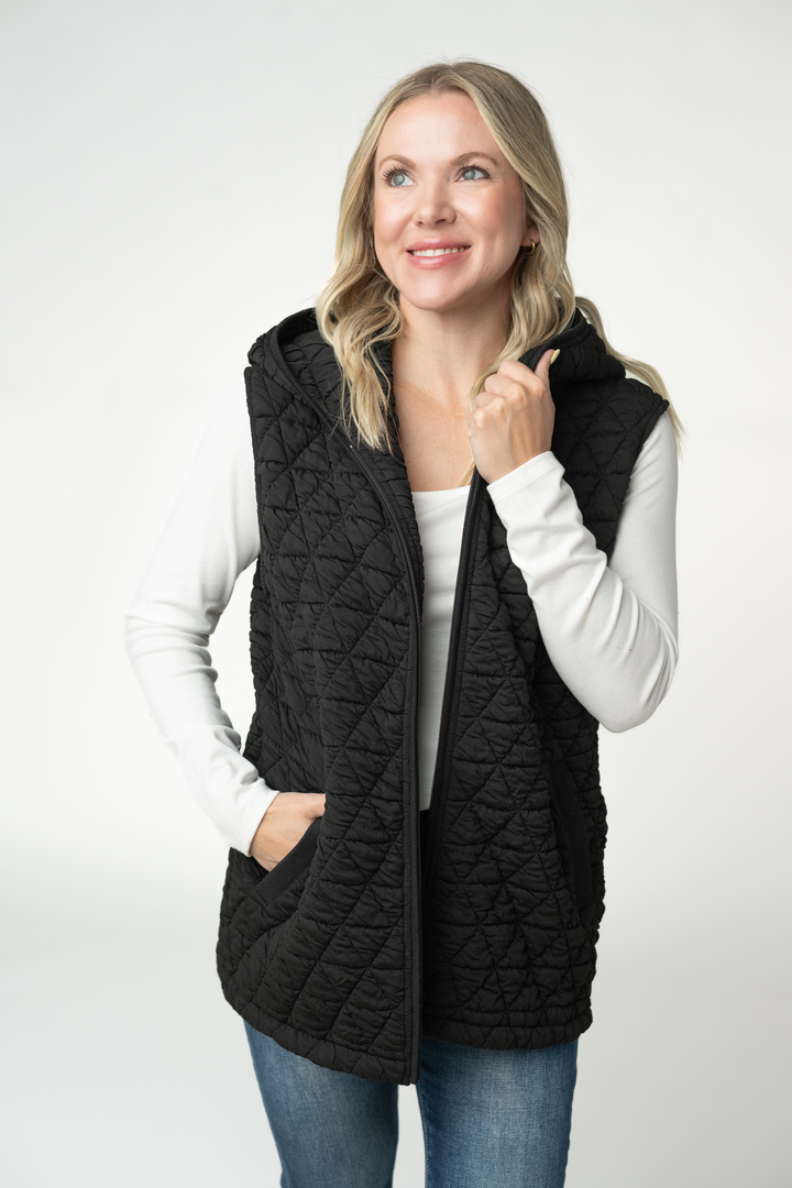 IN STOCK Heather Geometric Hooded Vest - Black