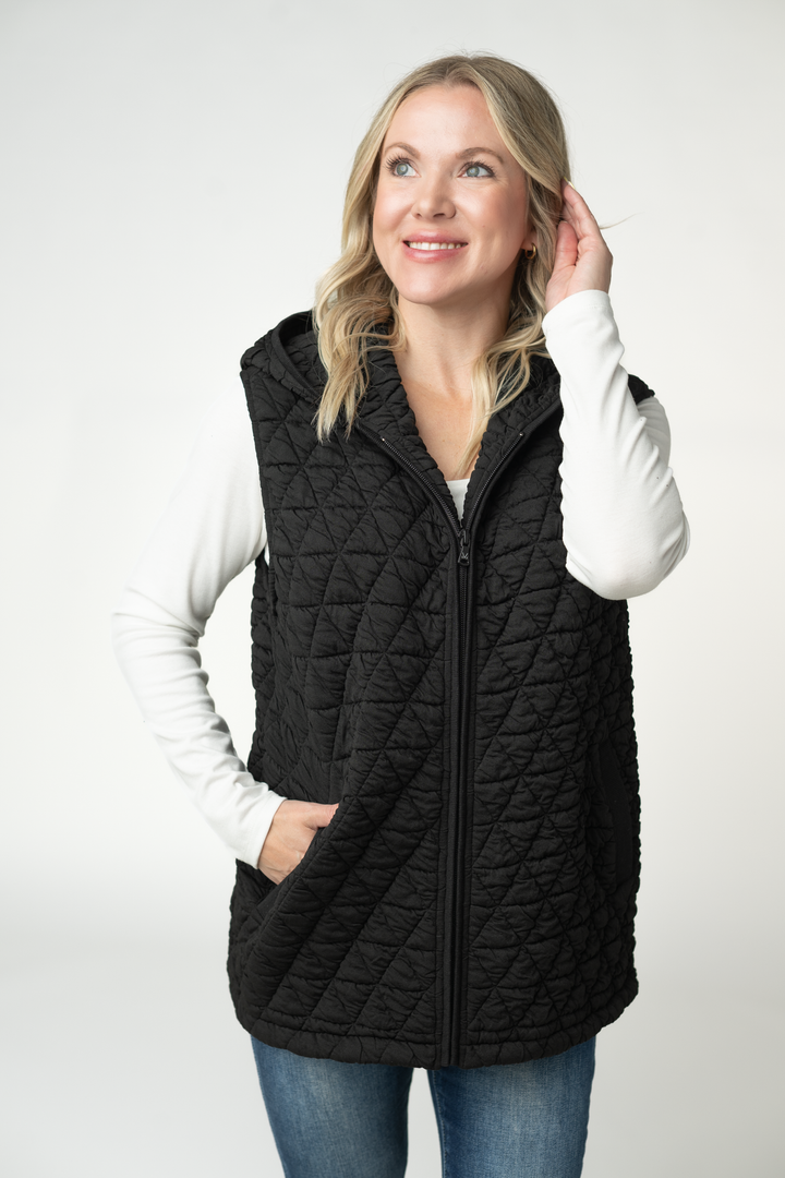 IN STOCK Heather Geometric Hooded Vest - Black
