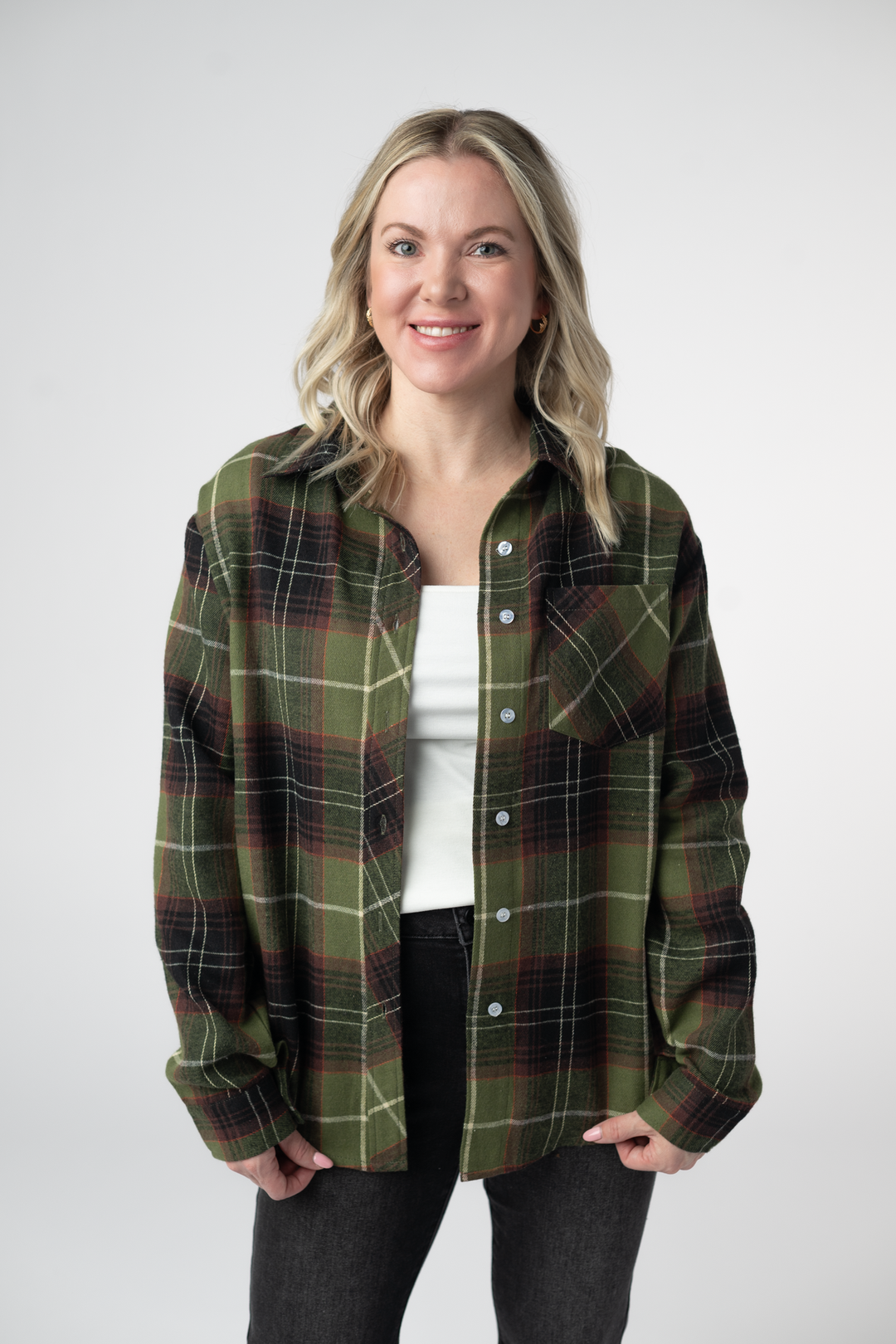 IN STOCK Finley Plaid Top - Olive and Brown