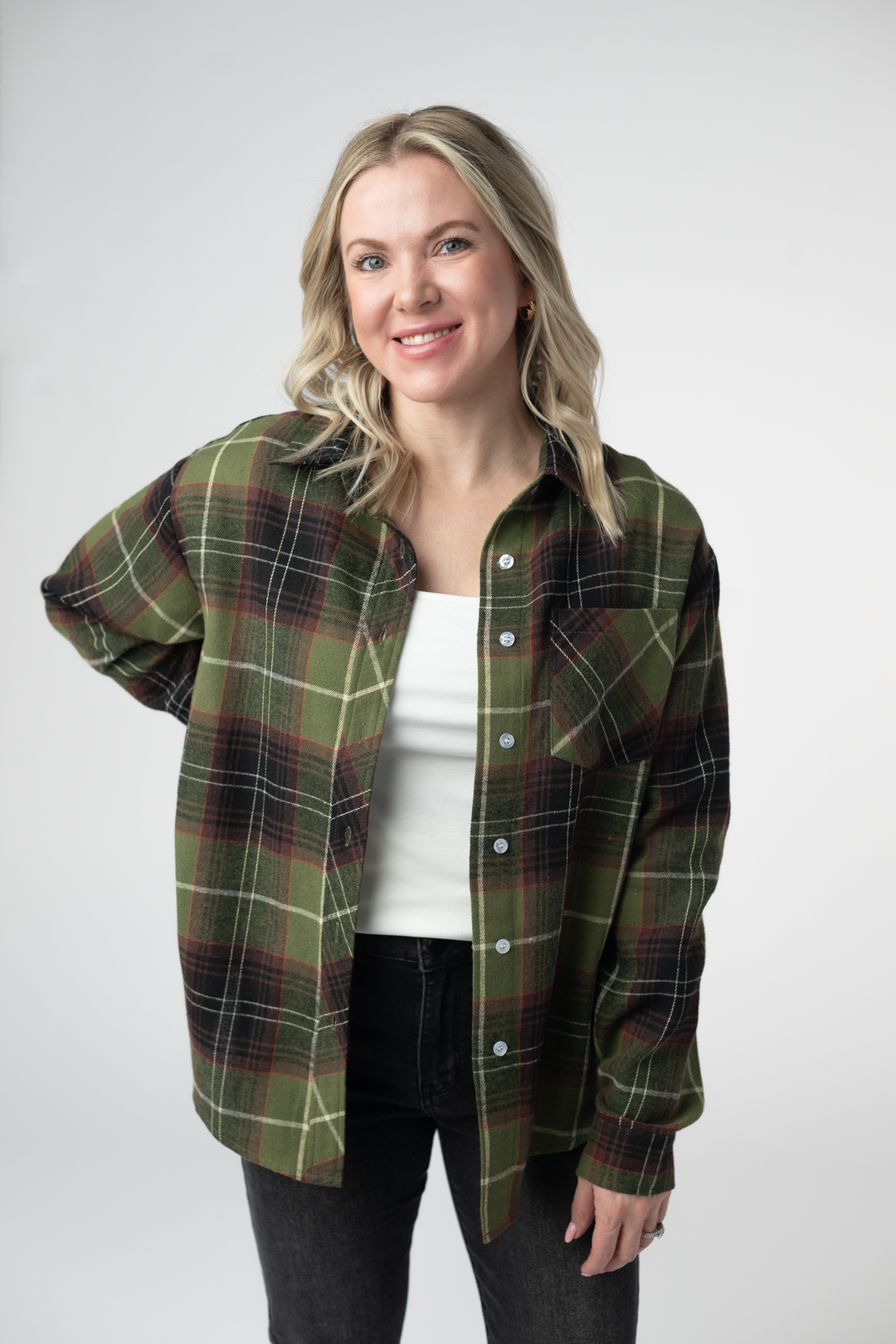 IN STOCK Finley Plaid Top - Olive and Brown