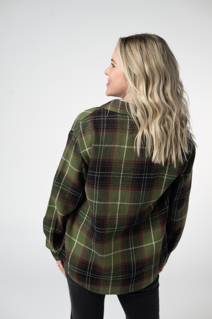 IN STOCK Finley Plaid Top - Olive and Brown