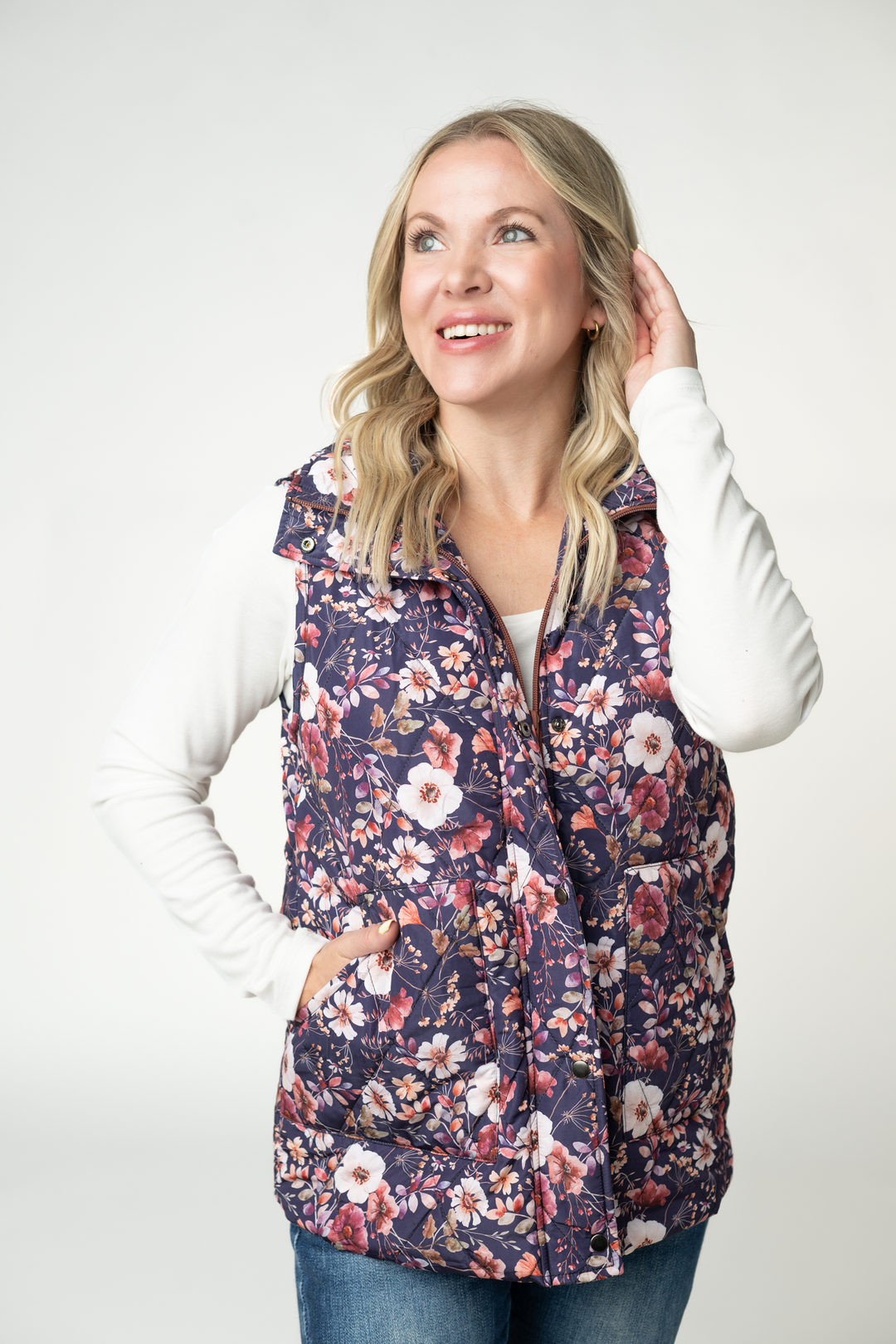IN STOCK Remy Zip Up Vest - Blushwood Floral