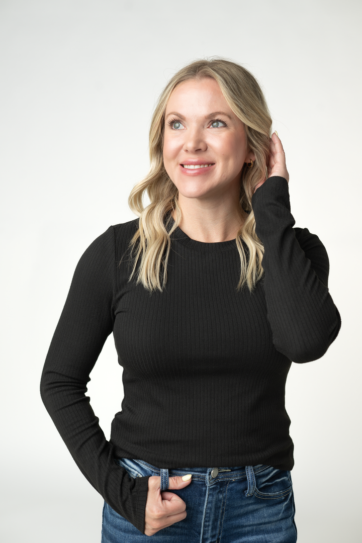 IN STOCK Reese Ribbed Long Sleeve Top - Black