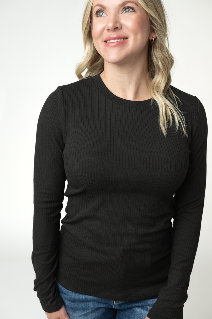 IN STOCK Reese Ribbed Long Sleeve Top - Black