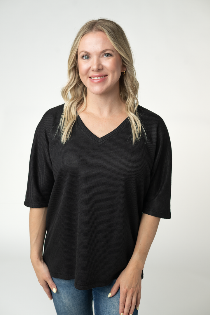 IN STOCK Emerson Waffle Top - Black