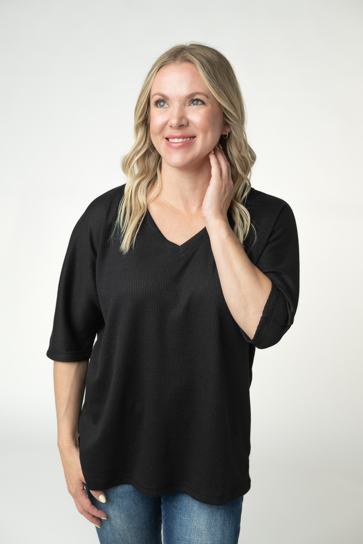 IN STOCK Emerson Waffle Top - Black