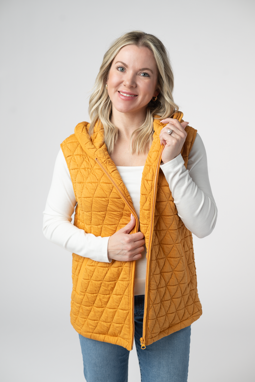 IN STOCK Heather Geometric Hooded Vest - Mustard