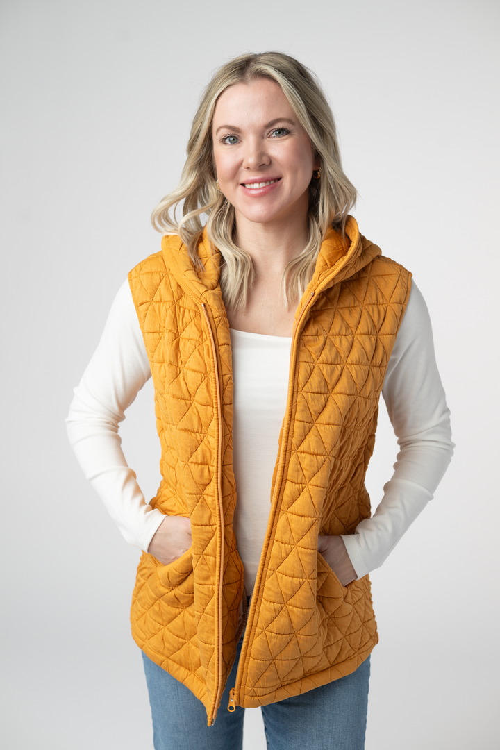 IN STOCK Heather Geometric Hooded Vest - Mustard