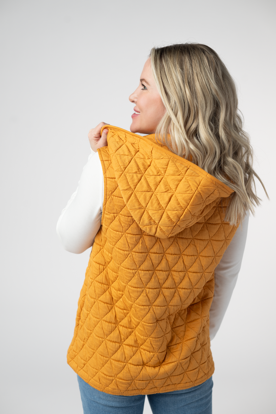 IN STOCK Heather Geometric Hooded Vest - Mustard