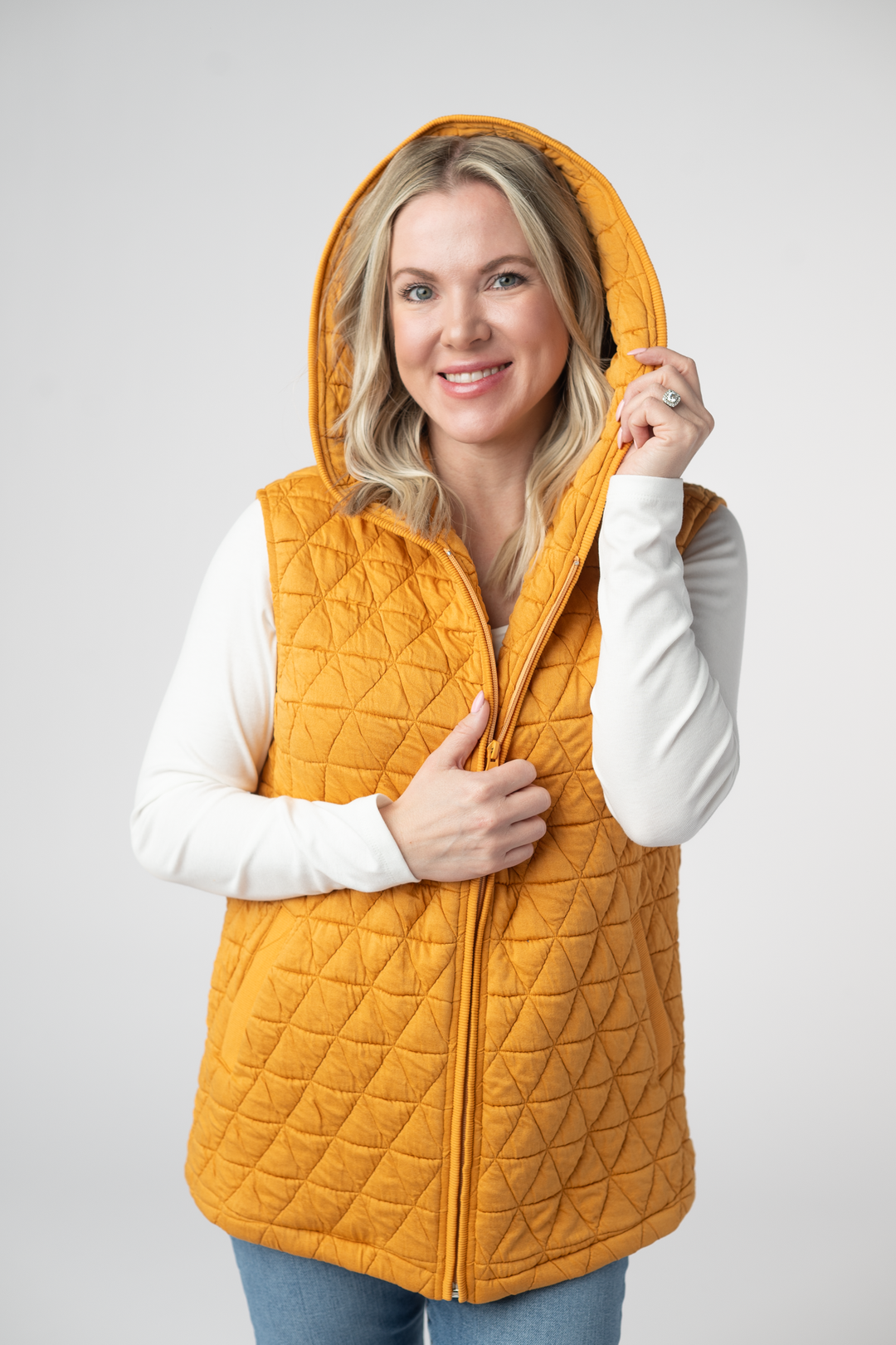IN STOCK Heather Geometric Hooded Vest - Mustard