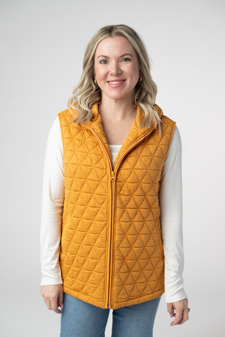 IN STOCK Heather Geometric Hooded Vest - Mustard