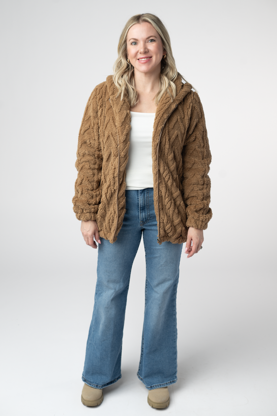 IN STOCK Fuzzy Sherpa Fullzip Hoodie - Maple