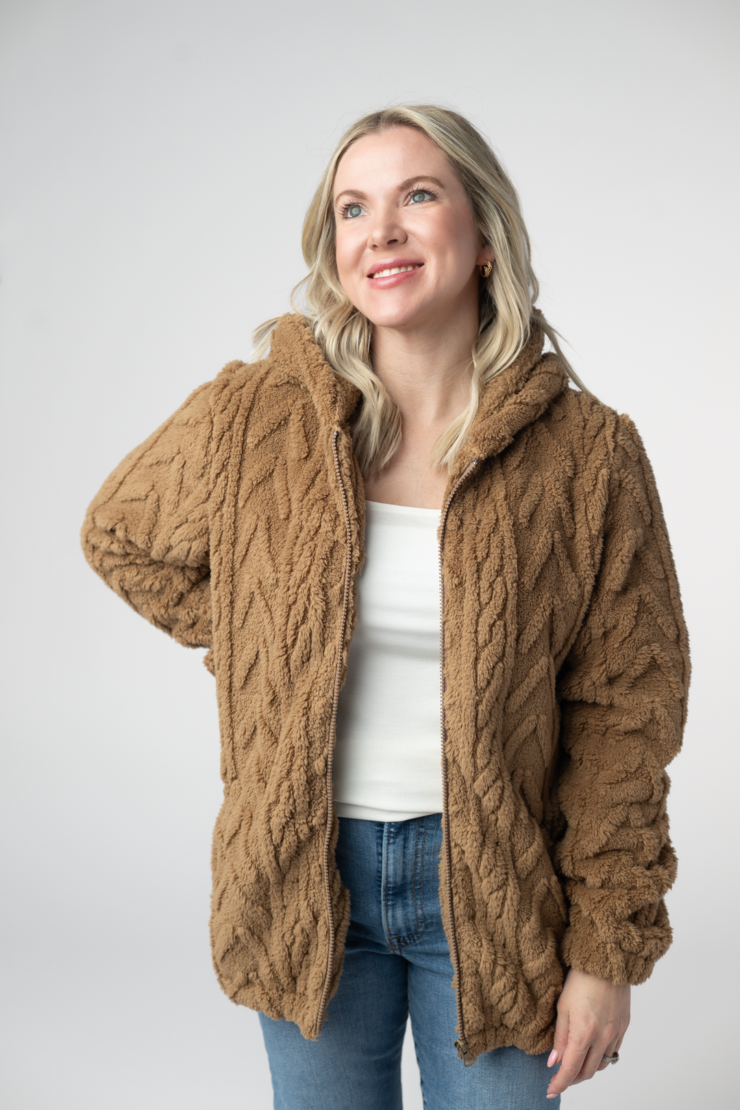 IN STOCK Fuzzy Sherpa Fullzip Hoodie - Maple