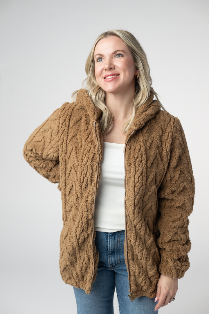 IN STOCK Fuzzy Sherpa Fullzip Hoodie - Maple