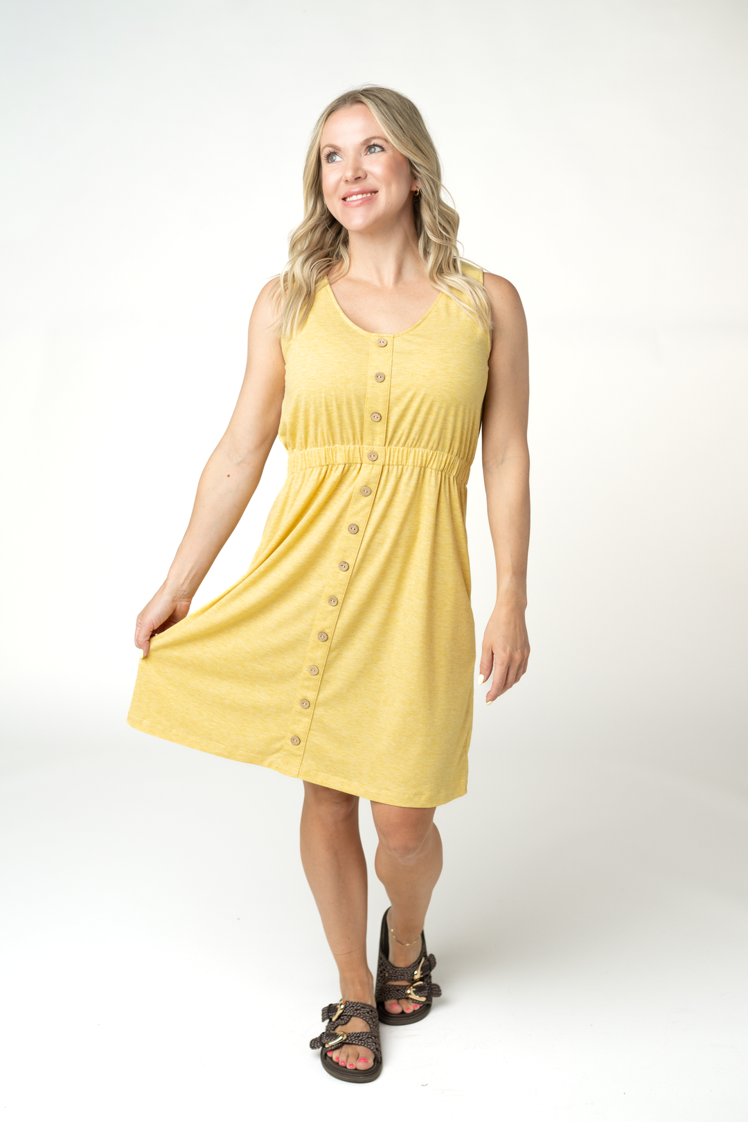 IN STOCK Beverly Button Dress - Yellow