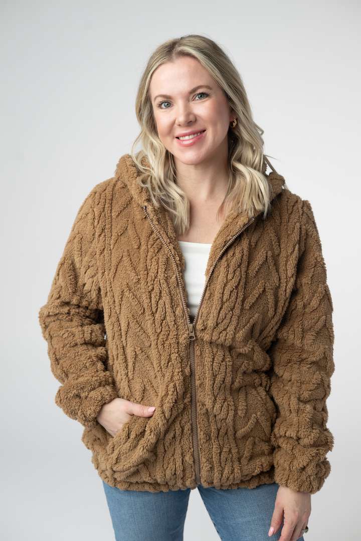 IN STOCK Fuzzy Sherpa Fullzip Hoodie - Maple