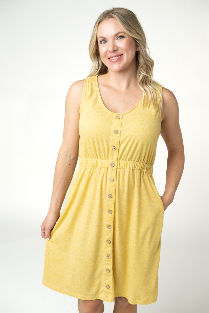 IN STOCK Beverly Button Dress - Yellow