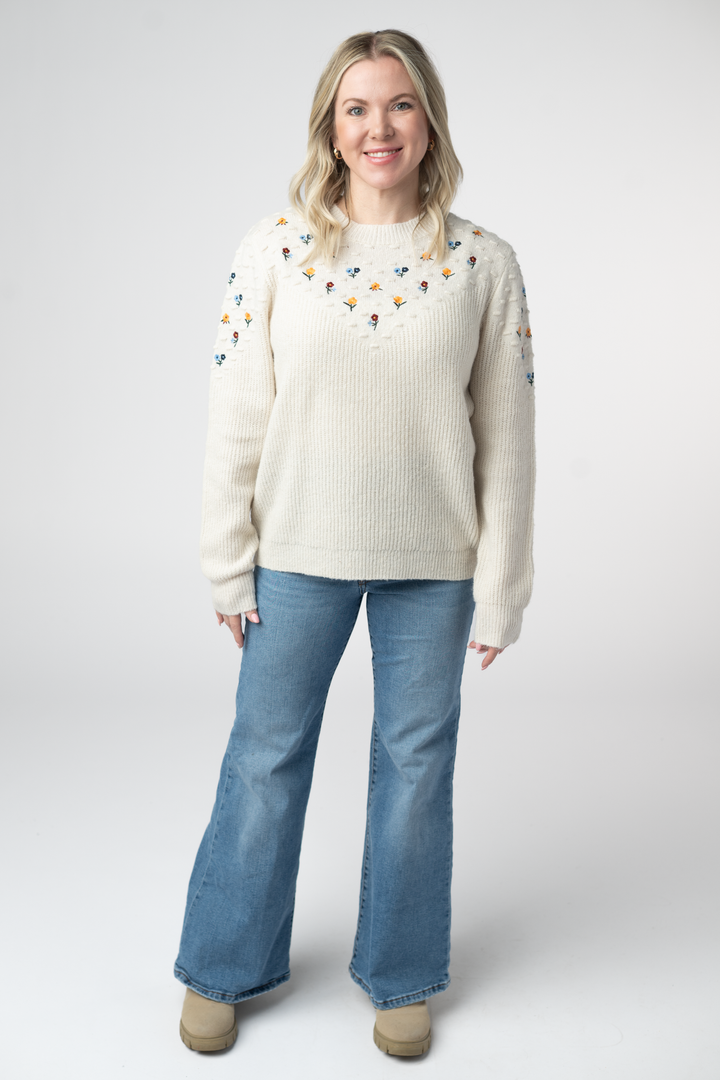 IN STOCK Micro Flower Sweater - Ivory