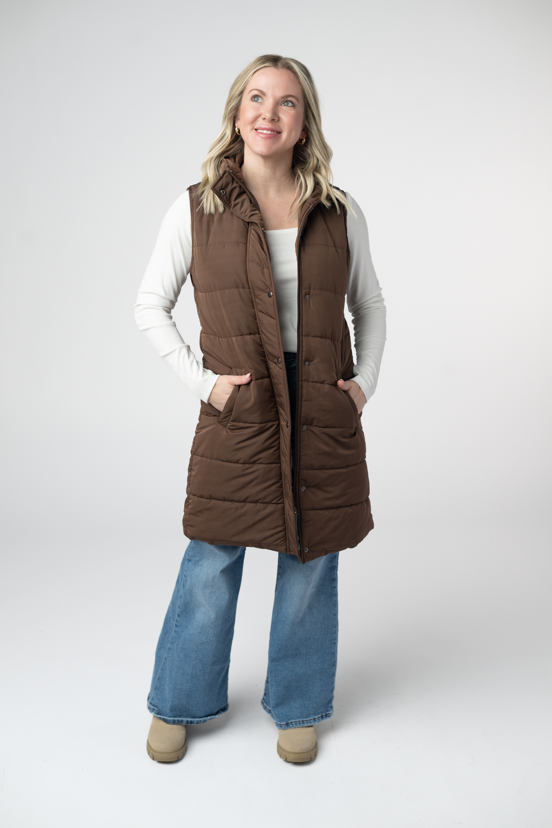 IN STOCK Harlow Long Vest - Brown
