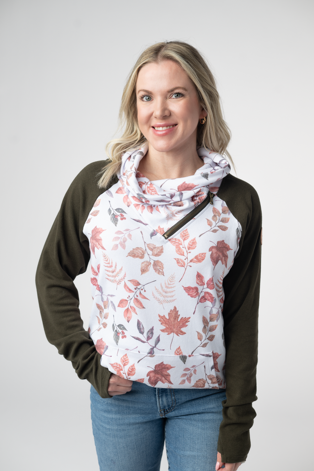 IN STOCK Classic Zoey ZipCowl Sweatshirt - Autumn Leaves and Olive