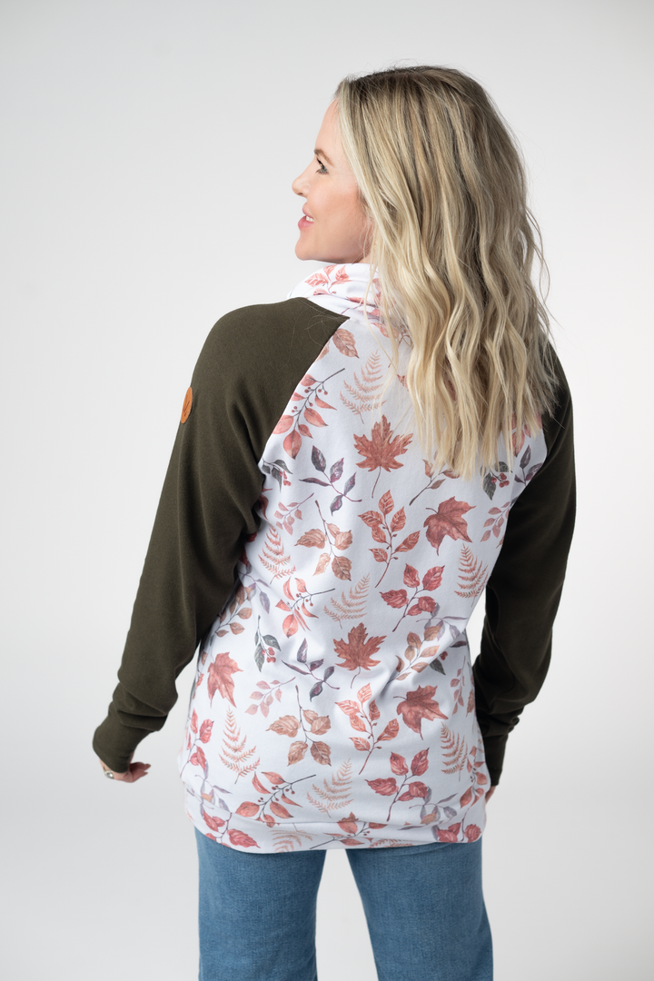IN STOCK Classic Zoey ZipCowl Sweatshirt - Autumn Leaves and Olive