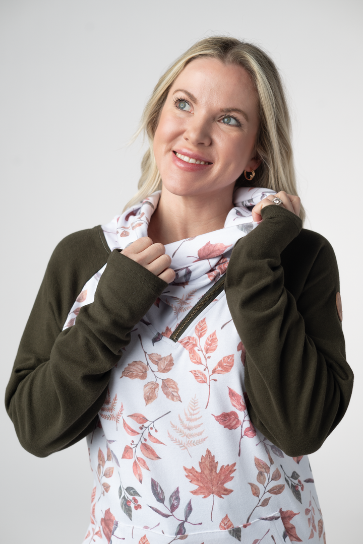IN STOCK Classic Zoey ZipCowl Sweatshirt - Autumn Leaves and Olive