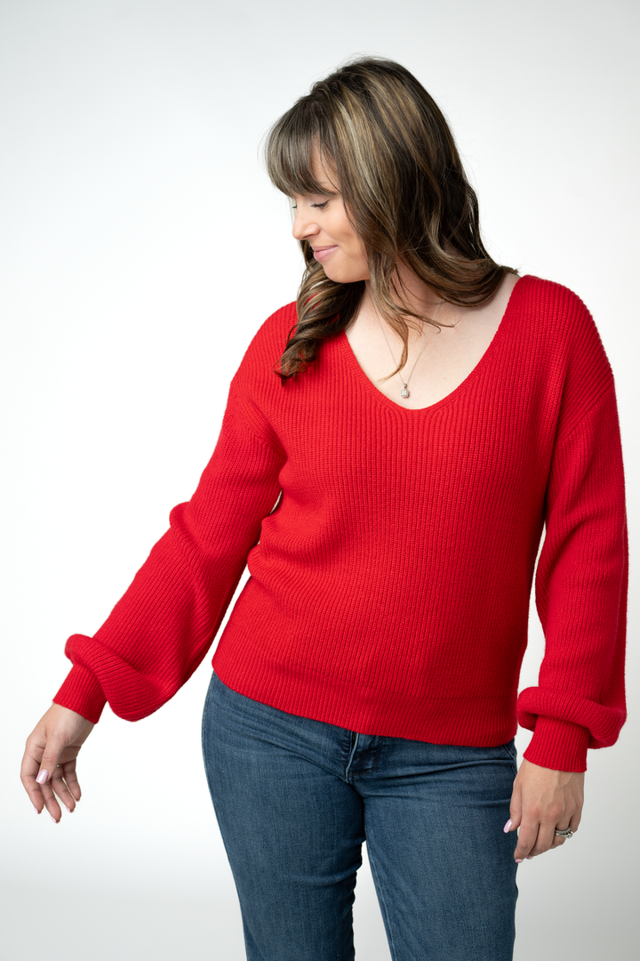 IN STOCK Bethany Bow Knit Sweater - Red