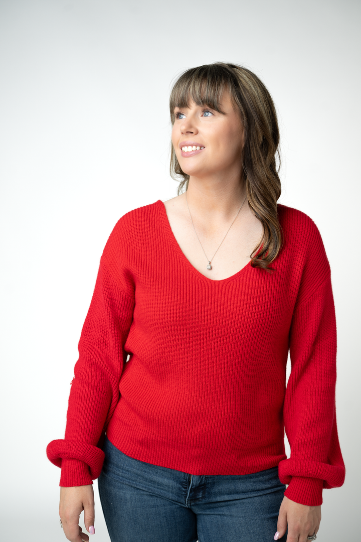 IN STOCK Bethany Bow Knit Sweater - Red