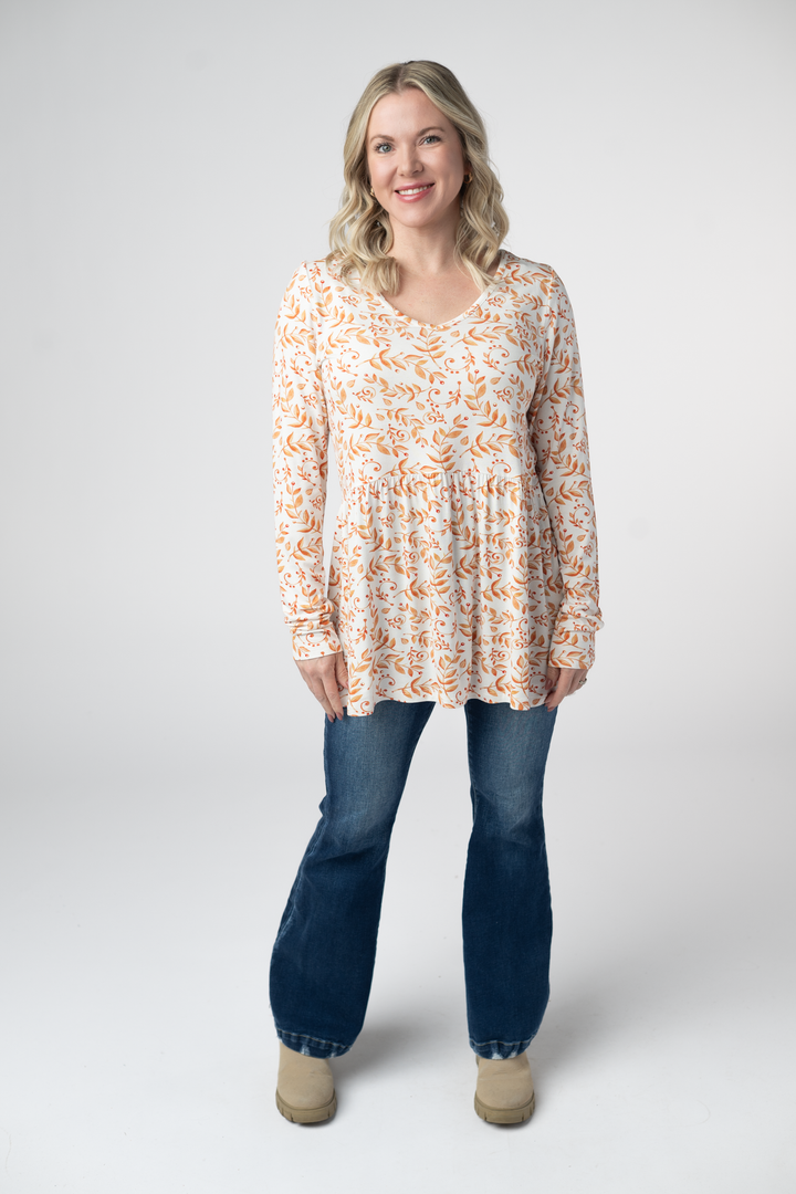 IN STOCK Long Sleeve Sarah Ruffle Top - Autumn Vines