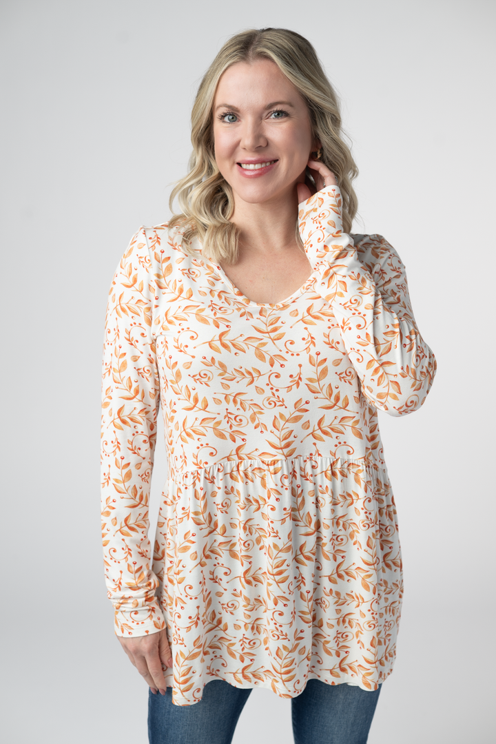 IN STOCK Long Sleeve Sarah Ruffle Top - Autumn Vines