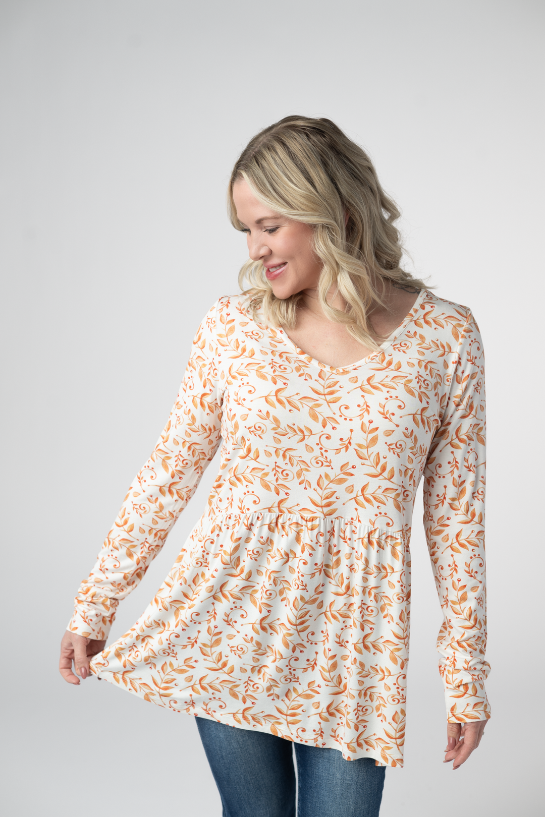 IN STOCK Long Sleeve Sarah Ruffle Top - Autumn Vines