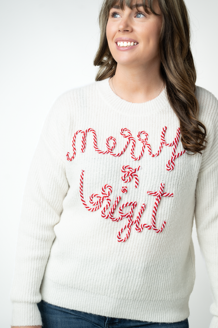 IN STOCK Merry &amp; Bright Candy Cane Sweater