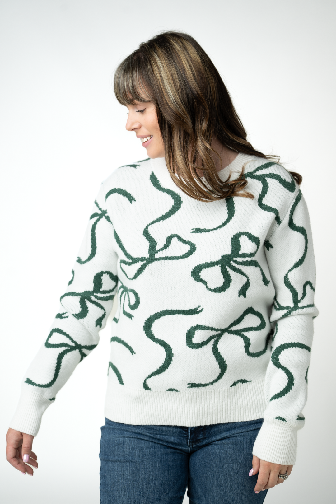 IN STOCK Ribbons Sweater - Ivory and Evergreen