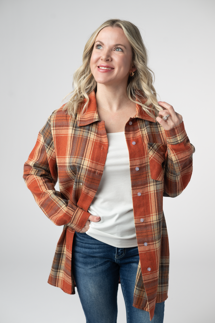 IN STOCK Tunic Plaid Top - Pumpkin Plaid