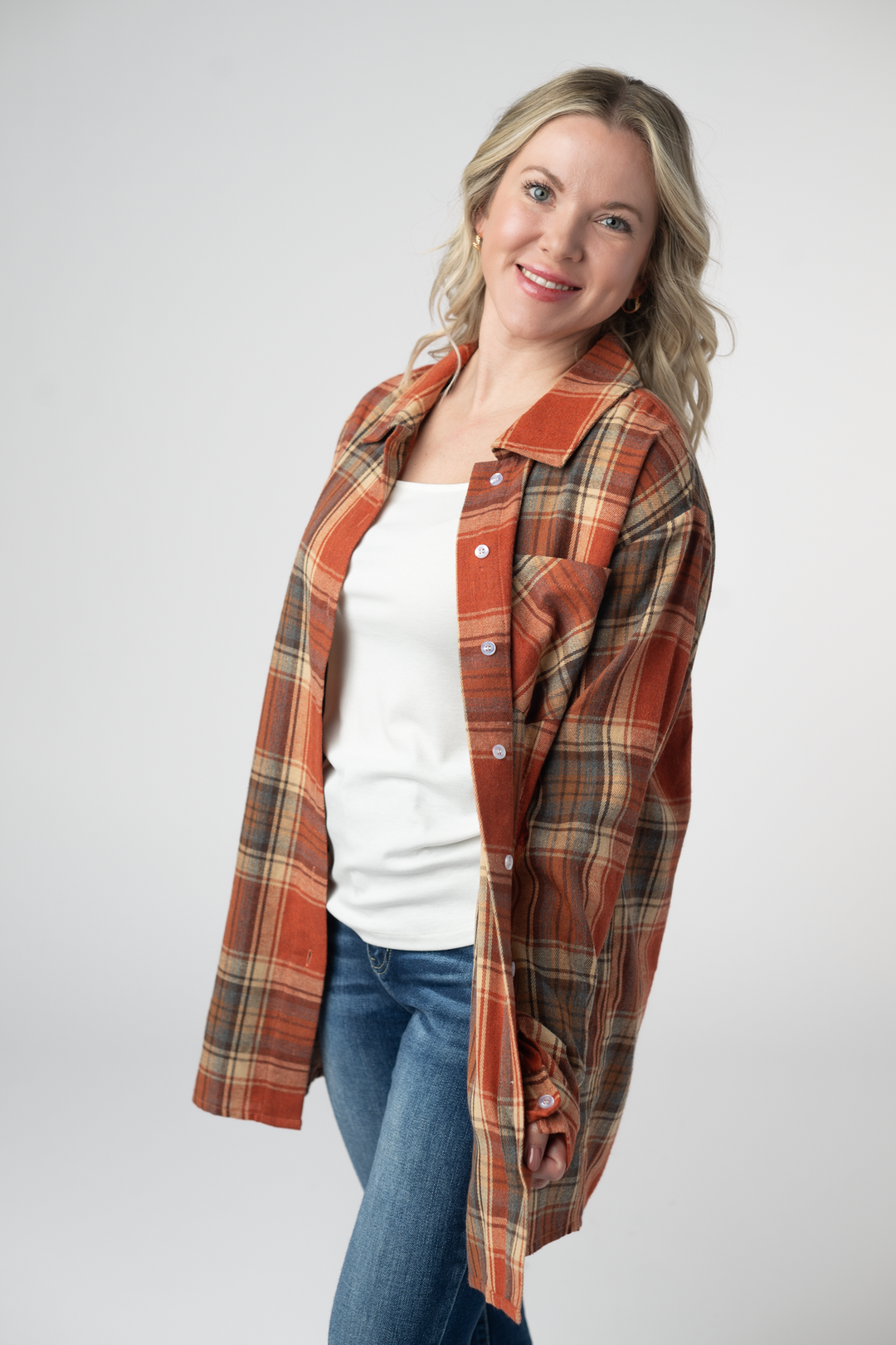 IN STOCK Tunic Plaid Top - Pumpkin Plaid