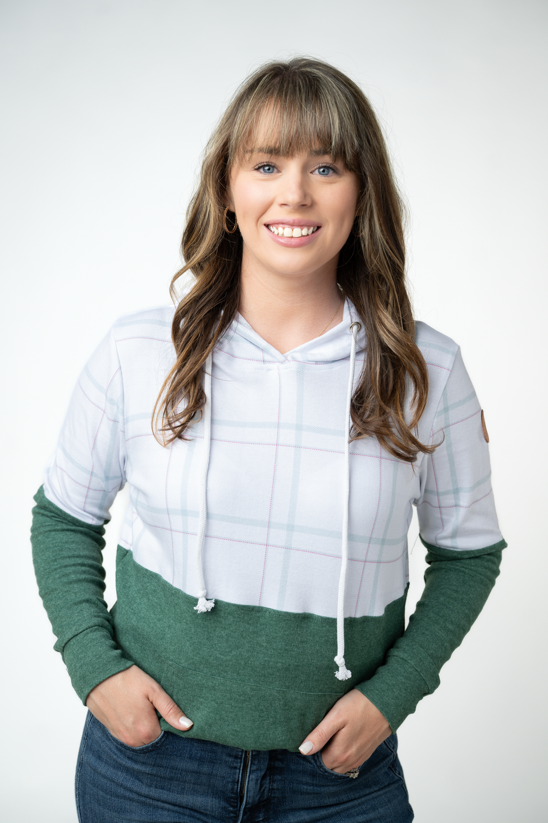 IN STOCK Hailey Pullover Hoodie - Mint and Red Plaid and Evergreen