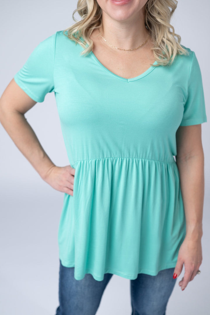 IN STOCK Sarah Ruffle Short Sleeve - Turquoise