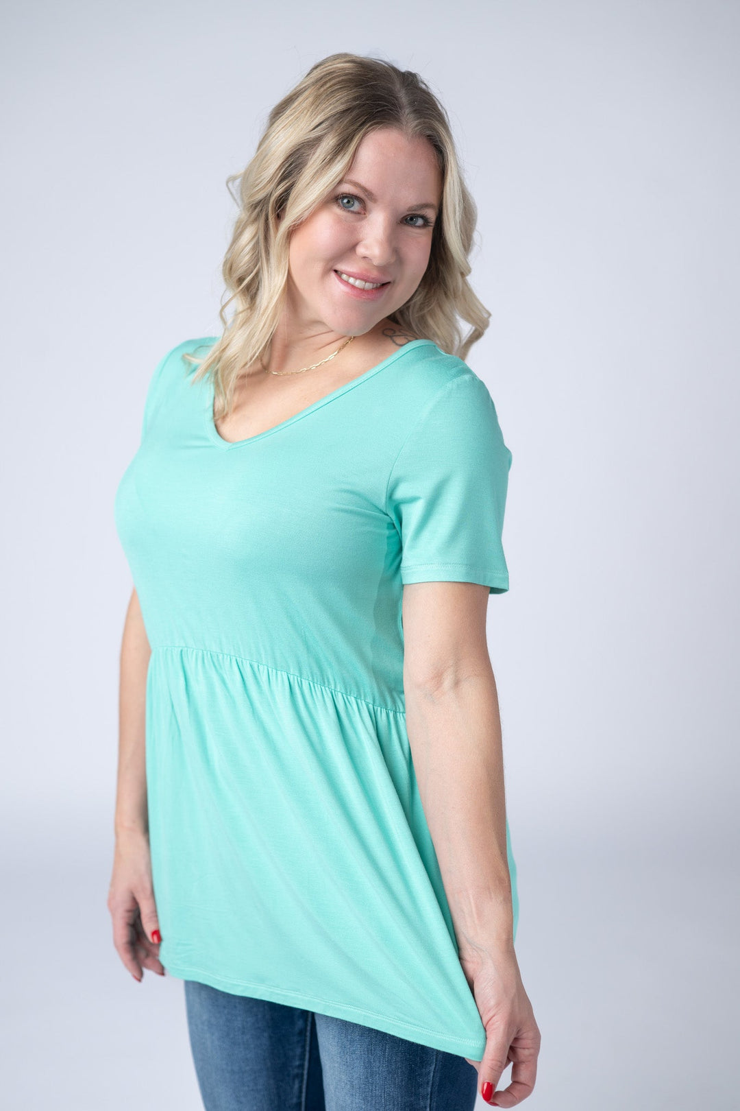 IN STOCK Sarah Ruffle Short Sleeve - Turquoise