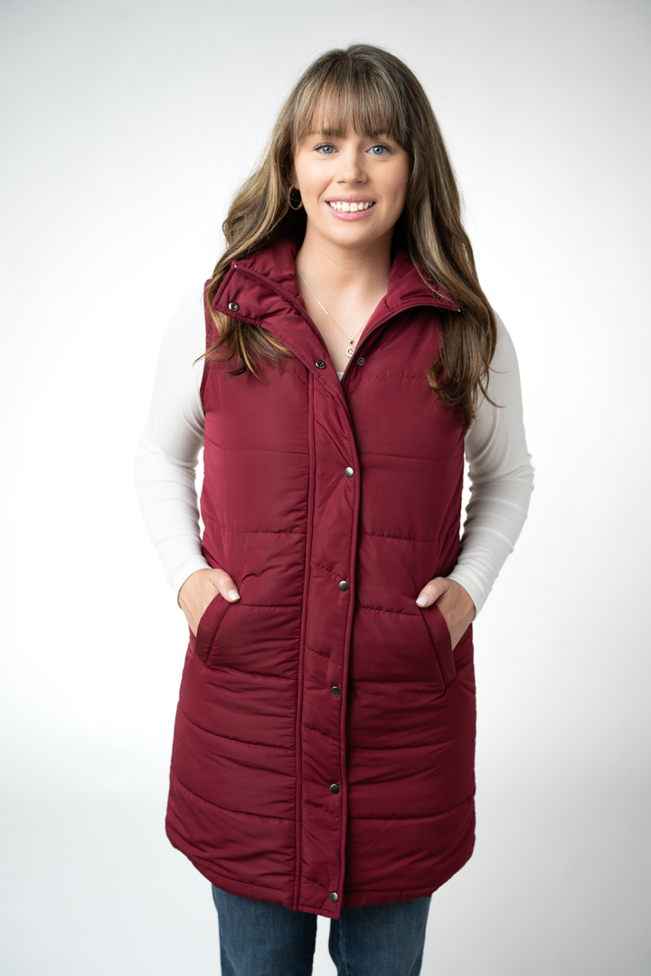 IN STOCK Harlow Long Vest - Burgundy