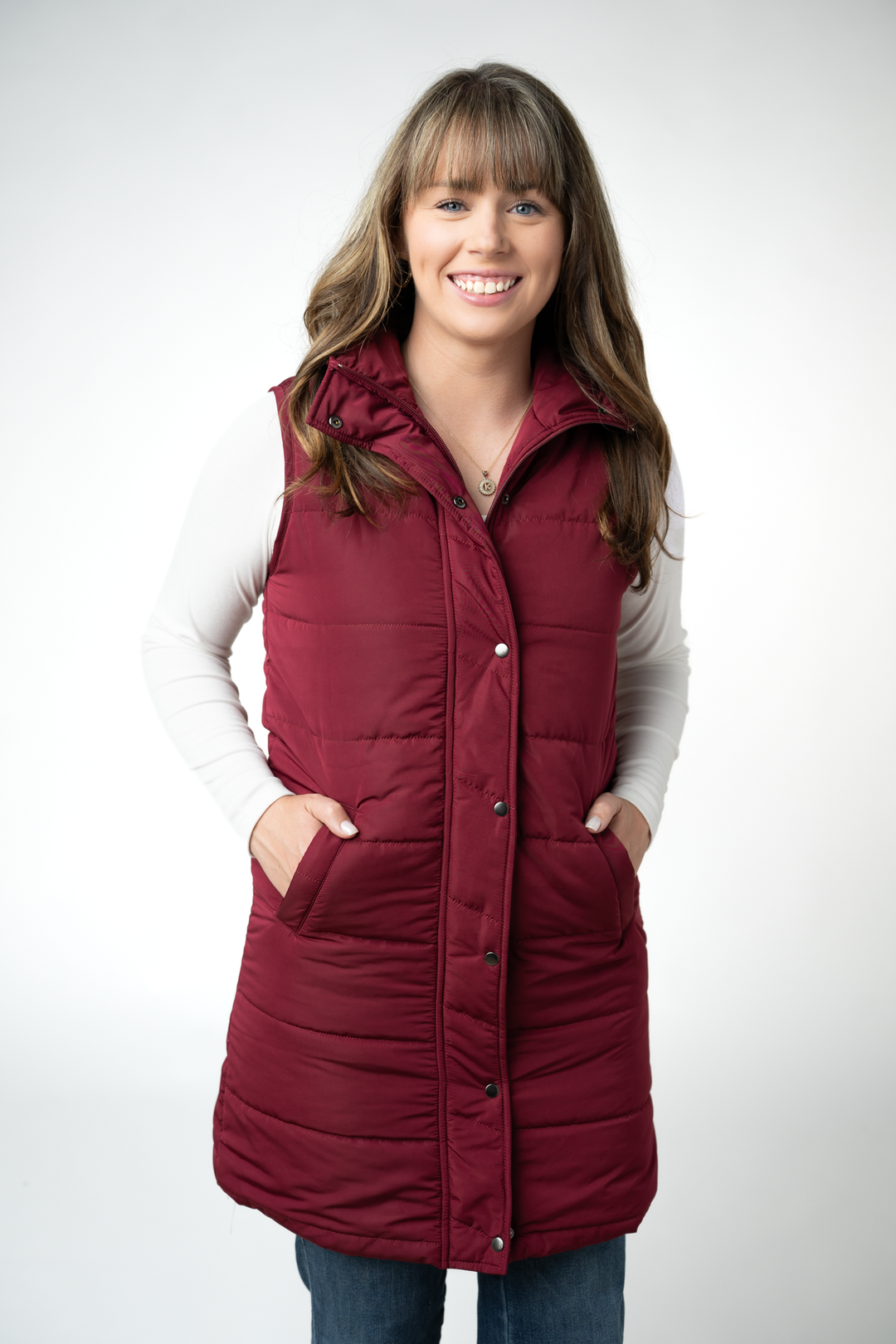 IN STOCK Harlow Long Vest - Burgundy