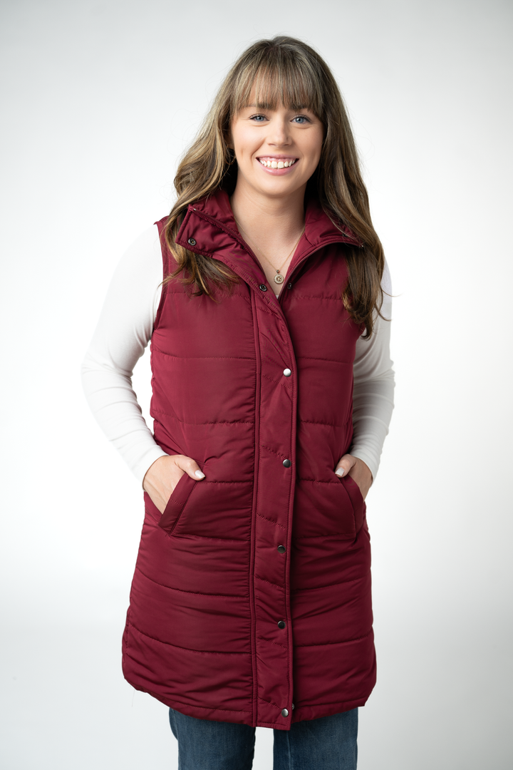 IN STOCK Harlow Long Vest - Burgundy