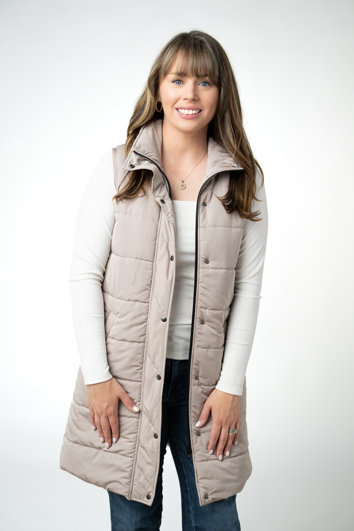IN STOCK Harlow Long Vest - Latte