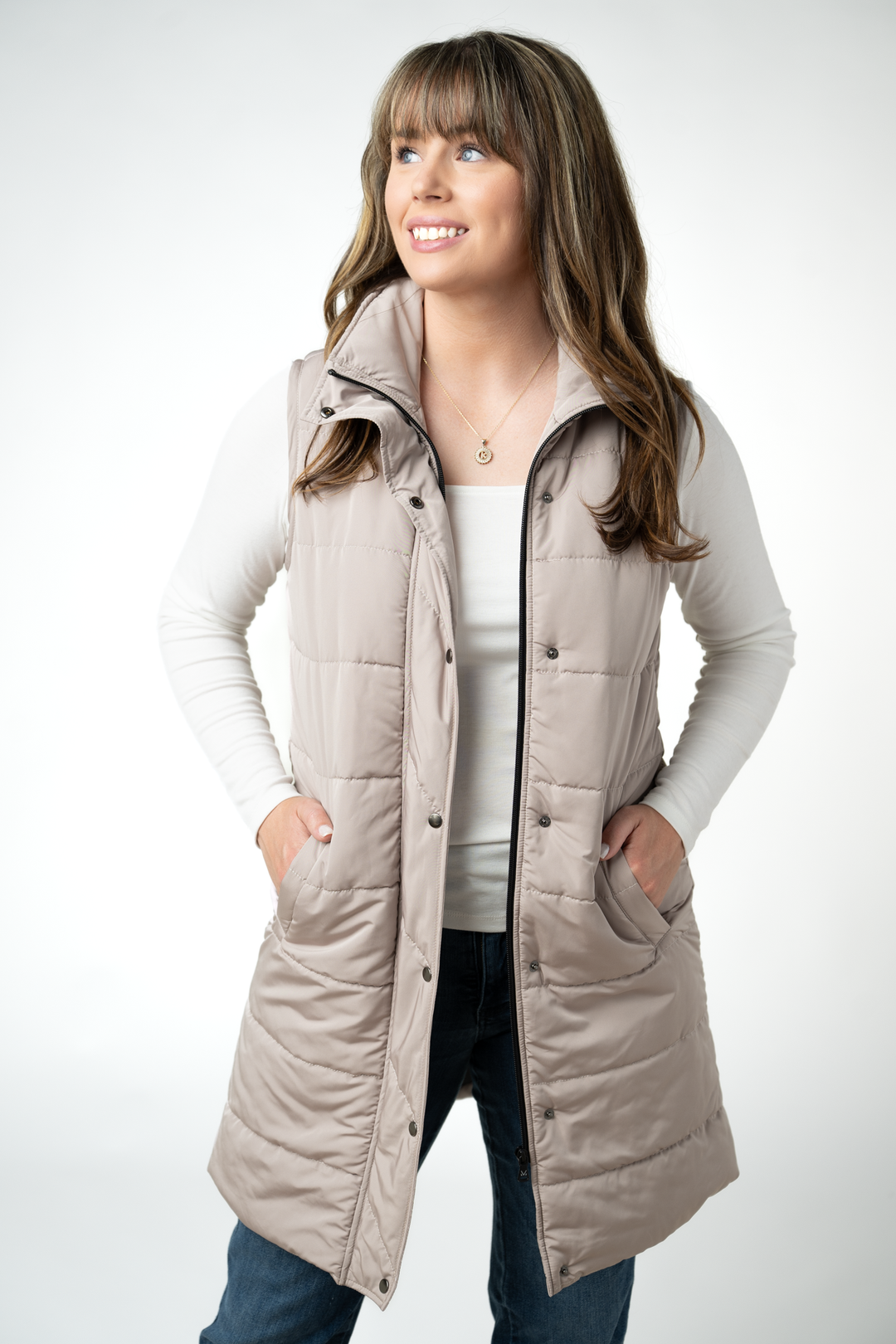 IN STOCK Harlow Long Vest - Latte