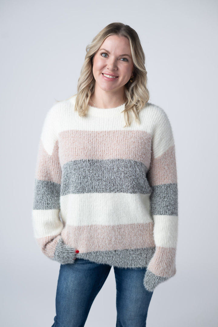 IN STOCK Cozy Block Sweater - Pink and Grey